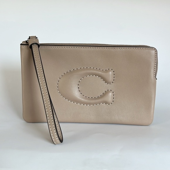Coach Handbags - Coach Leather Large Corner Zip Wristlet - Taupe